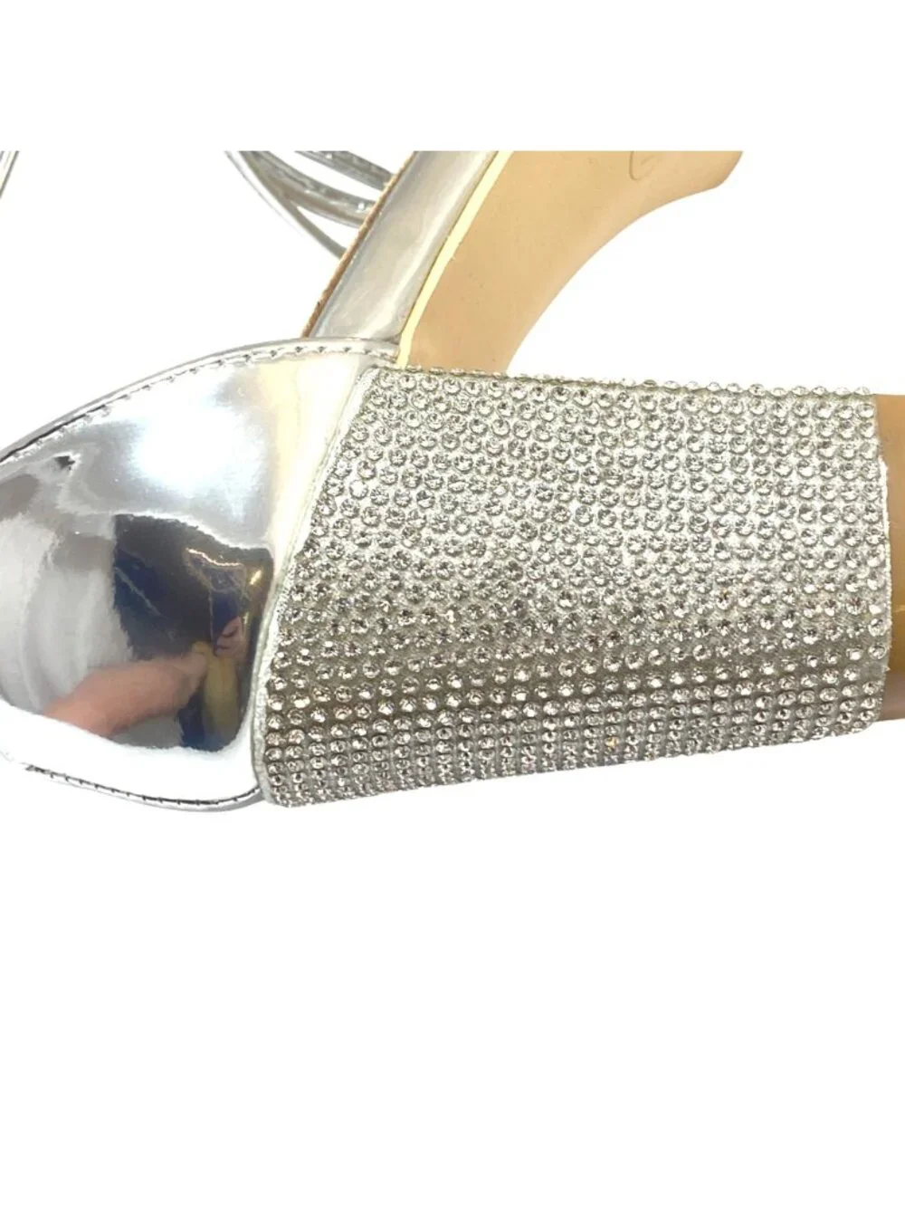 LaLa Ikai Silver Rhinestone Embellished Block Heel Formal Party Sandals Size 37